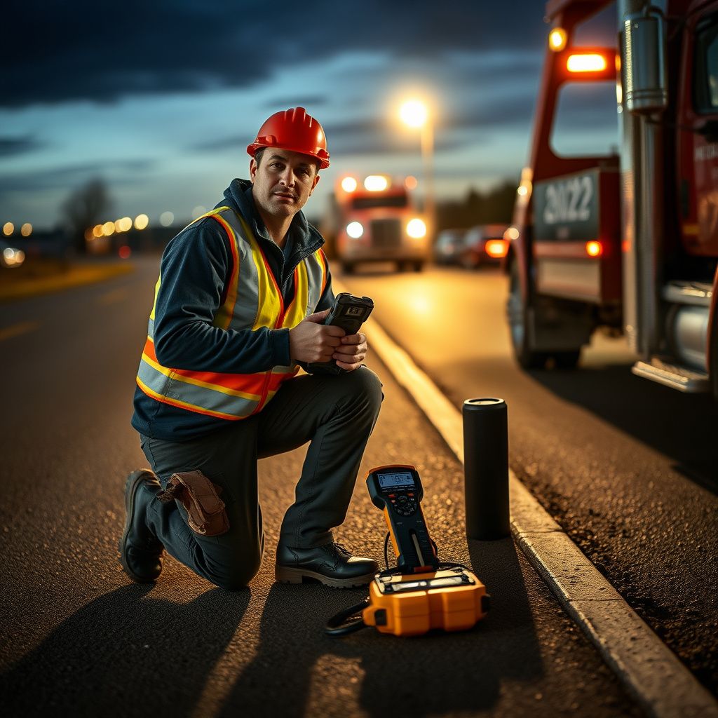 A Snappy Towing professional tow truck operator smiling confidently while securing a vehicle on a flatbed in a residential area of Liberty, Missouri.