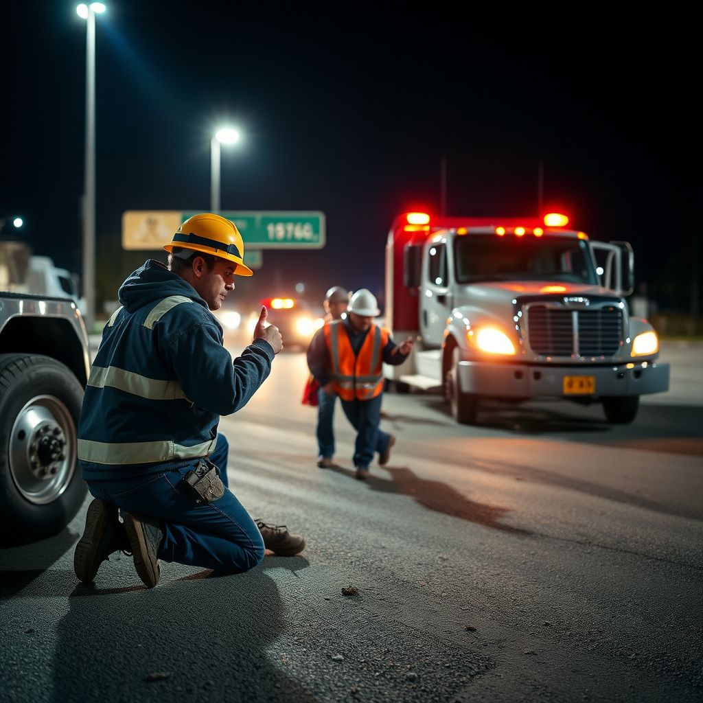 A Snappy Towing professional operator securing a vehicle onto a flatbed tow truck in a well-lit Overland Park parking lot at night.